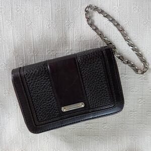Burberry Vintage Leather Wallet with Chain Black Plaque Logo Bifold Rare